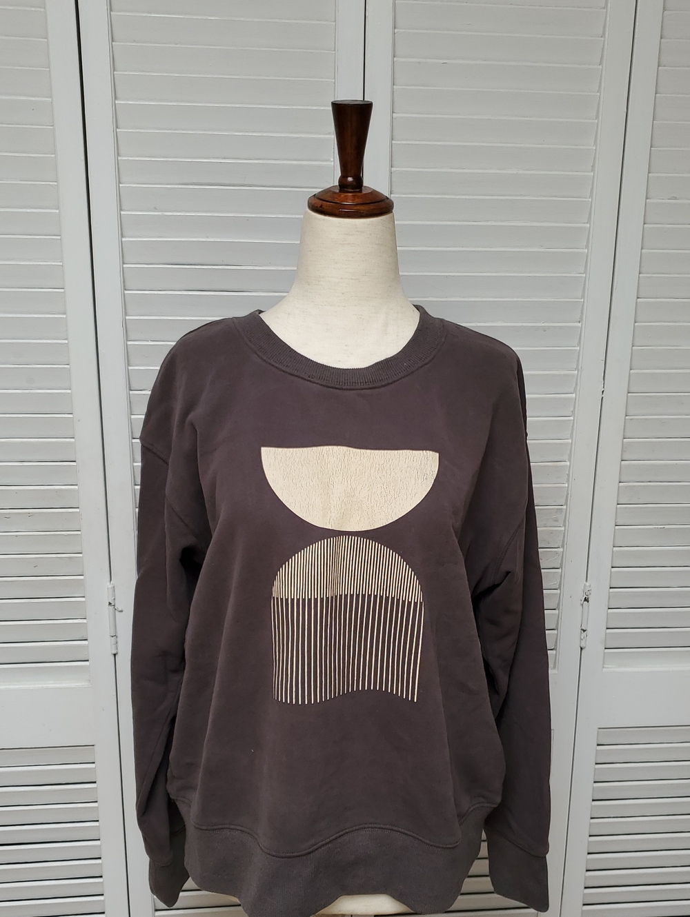 böhme Grey And Cream Grapic Print Knit Crewneck Sweatshirt